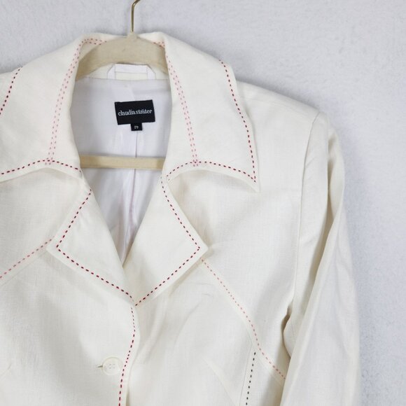 Claudia Strater Jacket Womens EU 42 US 12 Off White Cream Linen Blazer Classic - Picture 2 of 15